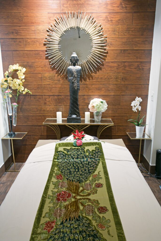 Cherry blossom branch arrangement in spa