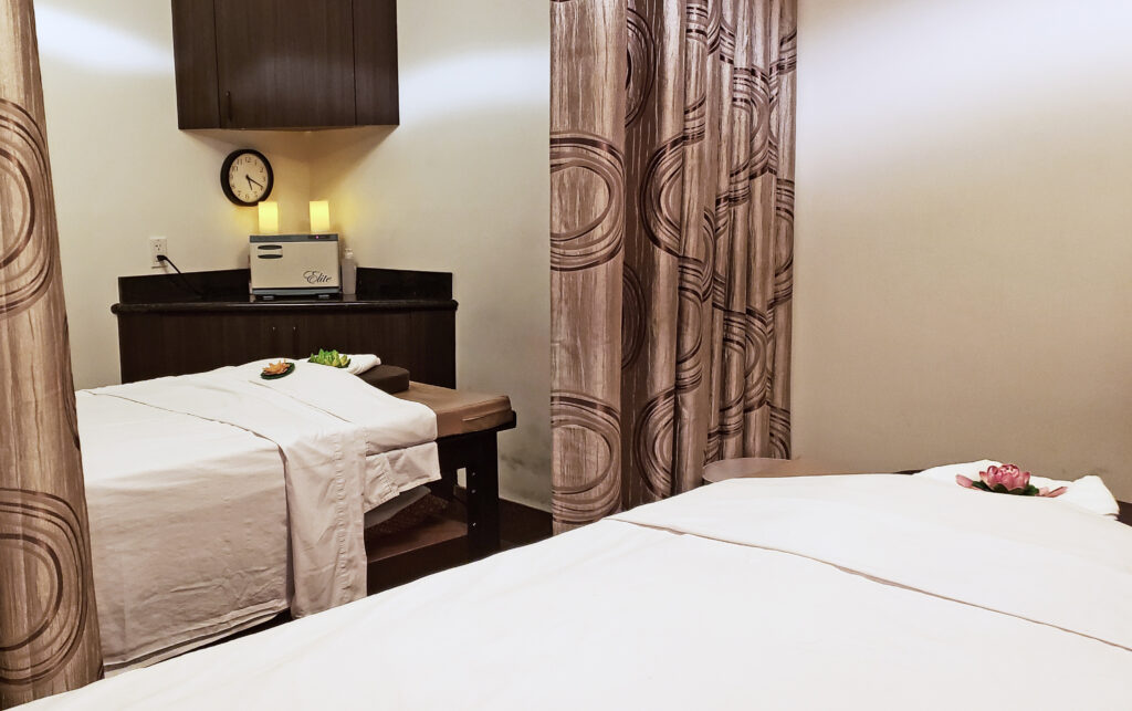 Massage treatment room with table